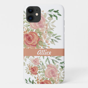 Funda Para iPhone 11 Rubor Personalizado Rosas Acuarela Boho Chic