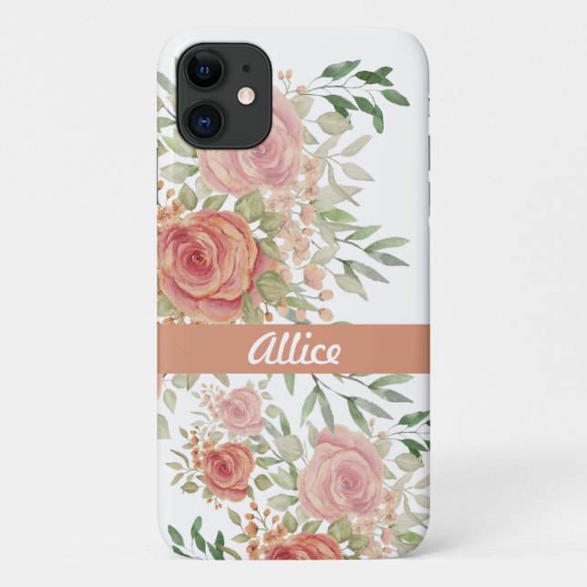 Funda De Case-Mate Para iPhone Rubor Personalizado Rosas Acuarela Boho Chic (Reverso)