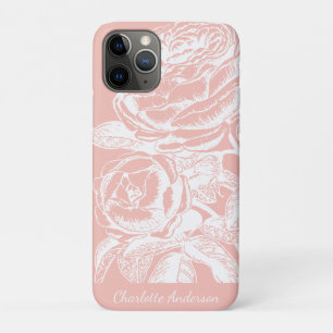 Funda Para iPhone 11 Pro Rubor Pink Floral Line Art Personalizado