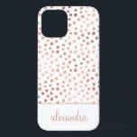 Funda Para iPhone 12 Rubor Pink - Monograma del patrón de puntos de pol<br><div class="desc">Rubor Pink - Rosa Oro y Relieve metalizado Faux Blanco Girly Mano Dibujo Patrón Polka Dot Monograma Personalizado de Smart Phone Estuche. Póngase en contacto con el diseñador para obtener elementos coincidentes personalizados.</div>