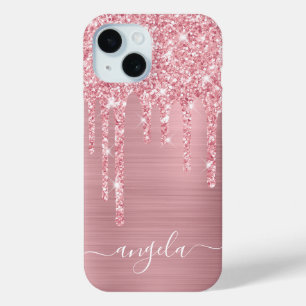 Funda Para iPhone 15 Rubor Pink Purpurinas Drips Glam Girly Signature