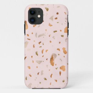 Funda Para iPhone 11 Rubor Terrazzo Rosa Con Cuadros De Cobre De Oro
