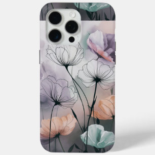 Funda Para iPhone 15 Pro Max Rubor y Bloom: Flores de tinta pastel