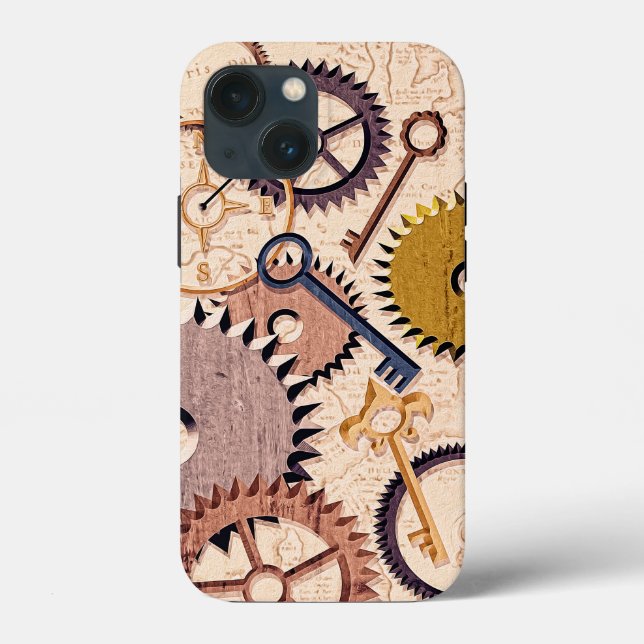 Funda De Case-Mate Para iPhone Ruedas Steampunk, engranajes, llaves, pintura de a (Reverso )