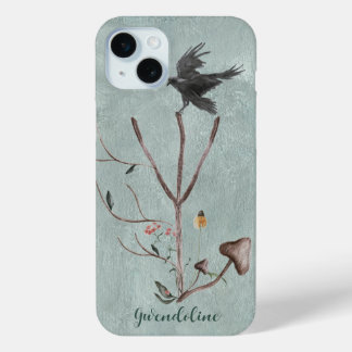 Funda Para iPhone 15 Mini Runa Algiz con Ramas y Cuervo
