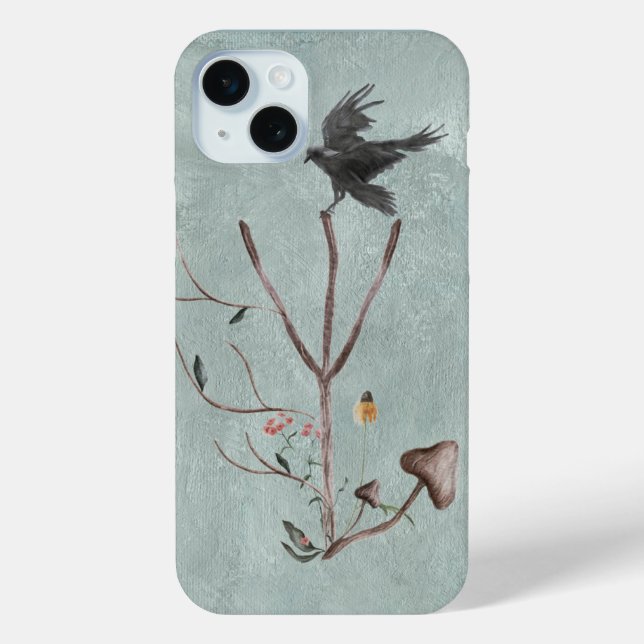 Funda De Case-Mate Para iPhone Rune Algiz hecho de ramas con cuervo (Reverso )