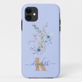 Funda Para iPhone 11 rustic dusty Blue watercolor flower bouquet
