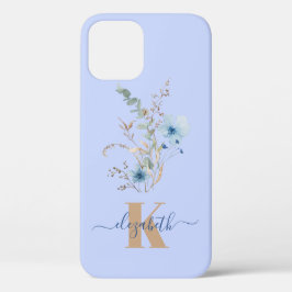 Funda Para iPhone 12 rustic dusty Blue watercolor flower bouquet