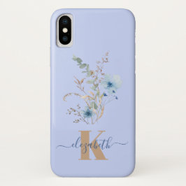 Funda Para iPhone X rustic dusty Blue watercolor flower bouquet