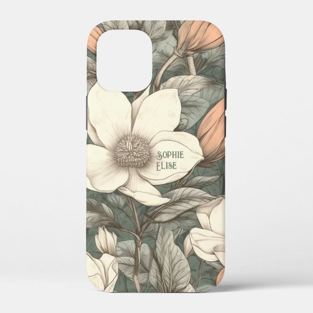 Funda De Case-Mate Para iPhone Rustic Magnolias Painted Name Floral Botanical (Reverso )
