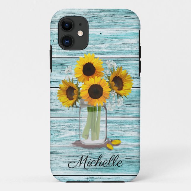 Funda De Case-Mate Para iPhone Rustic Sunflower Mason Jar (Reverso)