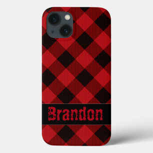 Funda Para iPhone 13 Rústica chuleta de búfalo rojo negro monogramada