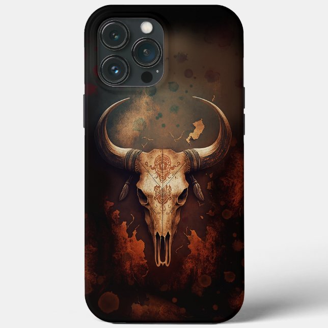 Funda De Case-Mate Para iPhone Rústica del cráneo de vaca longhorn (Reverso )