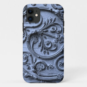 Funda Para iPhone 11 Rústica Wood look Scroll Pattern on Blue Backgroun