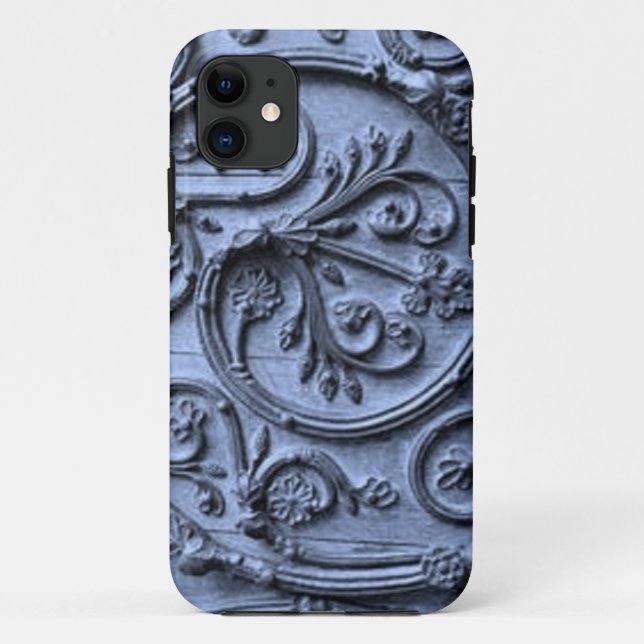 Funda De Case-Mate Para iPhone Rústica Wood look Scroll Pattern on Blue Backgroun (Reverso)