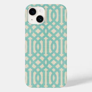 Funda Para iPhone 14 De Case-Mate Rústico Linen Beige y Aqua Trellis