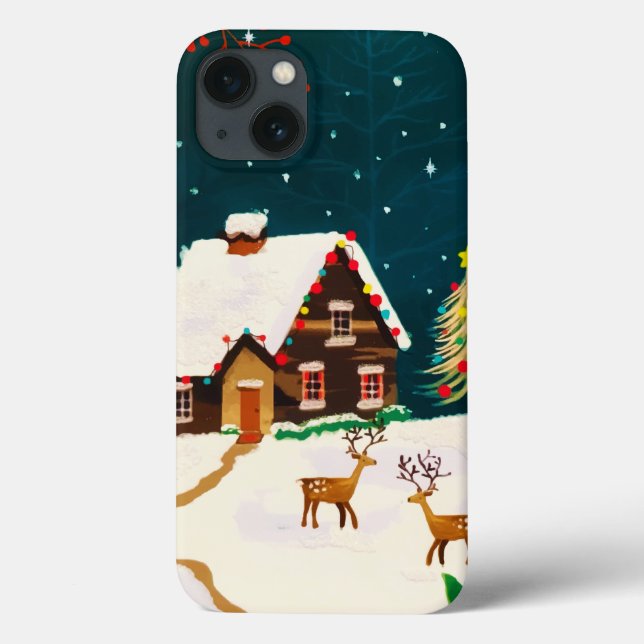 Funda De Case-Mate Para iPhone Rústico Navidad de invierno con nieve en la noche (Reverso)
