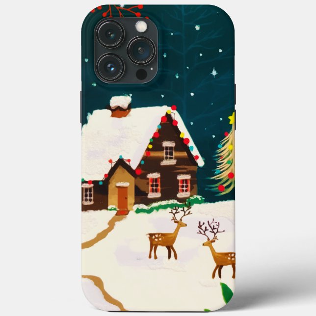 Funda De Case-Mate Para iPhone Rústico Navidad de invierno con nieve en la noche (Reverso )