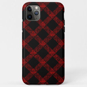 Funda Para iPhone 11 Pro Max Rústico negro y rojo vivo plaid con gruesas líneas