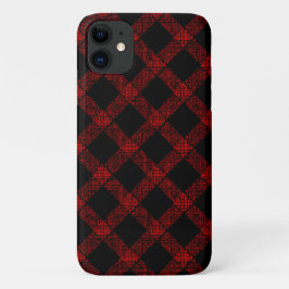 Funda Para iPhone 11 Rústico negro y rojo vivo plaid con gruesas líneas