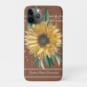 Funda Para iPhone 11 Pro Rústico País Amarillo Girasol Madera Marrón
