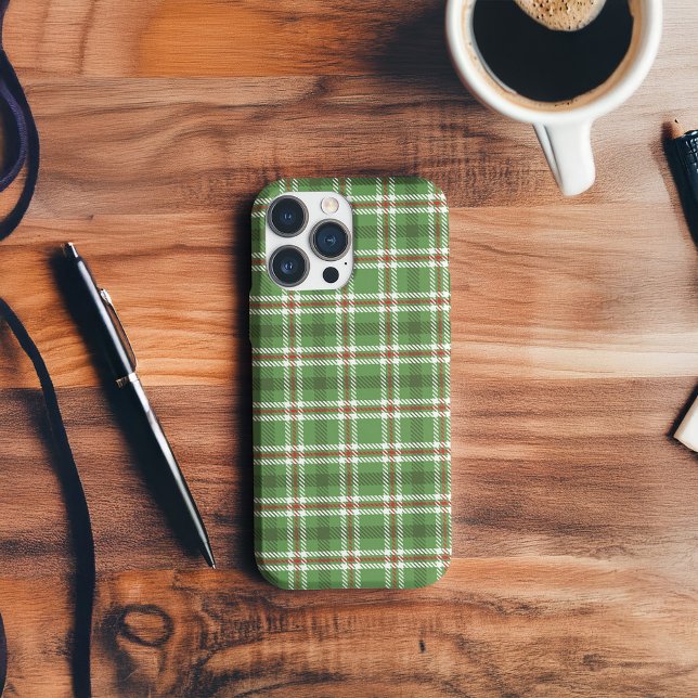 Funda De Case-Mate Para iPhone Rústico País Campesino Verde Sencillo Plantado (green and red plaid pattern phone case.)
