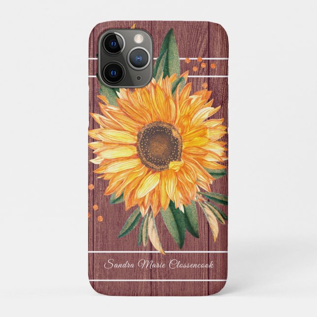 Funda De Case-Mate Para iPhone Rústico País Dorado Sunflower Brown (Reverso)