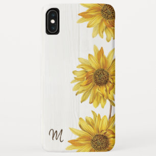 Funda Para iPhone XS Max Rústico País Madera Blanca con Sunflowers Monogram