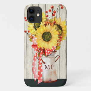 Funda Para iPhone 11 Rústico personalizado de los girasoles en la mader