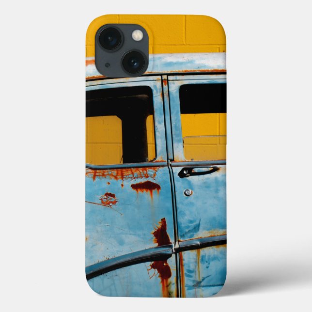 Funda De Case-Mate Para iPhone Rusty auto azul y pared amarilla (Reverso)