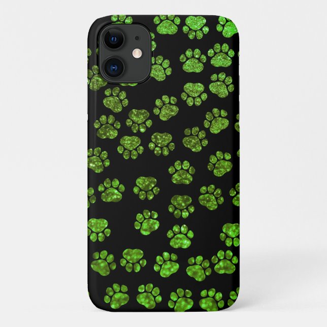 Funda De Case-Mate Para iPhone Rutas verdes, patas Purpurinas, Purpurina verde, g (Reverso)