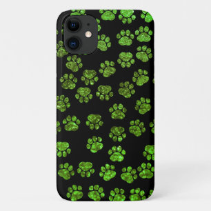 Funda Para iPhone 11 Rutas verdes, patas Purpurinas, Purpurina verde, g