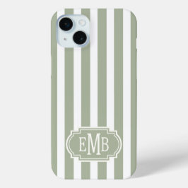 Funda Para iPhone 15 Mini Sage Green and White Monogrammed Stripes