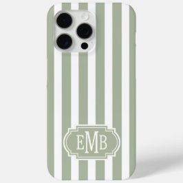 Funda Para iPhone 15 Pro Max Sage Green and White Monogrammed Stripes