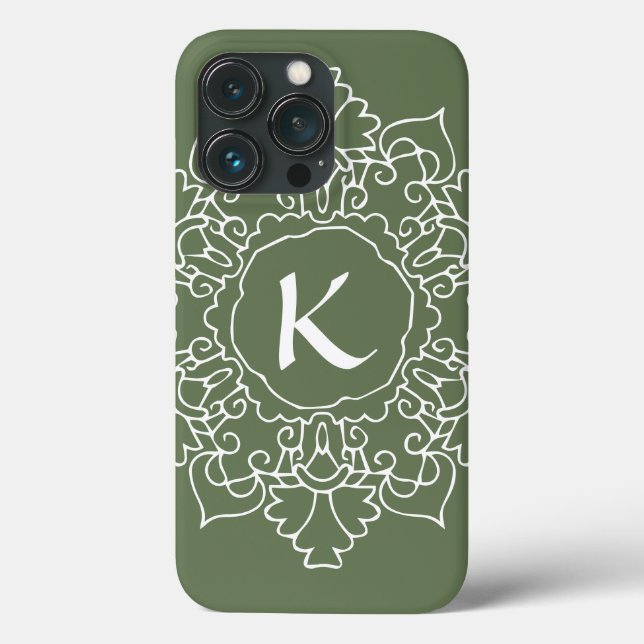 Funda De Case-Mate Para iPhone Sage Green Mandala Monograma Personalizado simple  (Reverso )