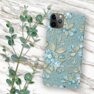 Funda Para iPhone 11 Pro Max Sage Green Seafoam Verde azulado Blue Floral Art W