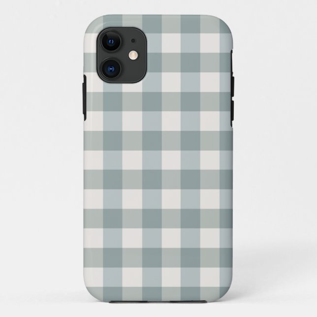 Funda De Case-Mate Para iPhone Sage Green & White Plaid Gingham Bonito (Reverso)