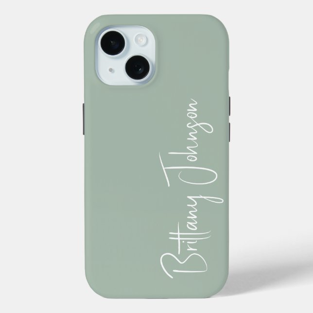 Funda De Case-Mate Para iPhone Sage Verde Monogramado (Reverso )