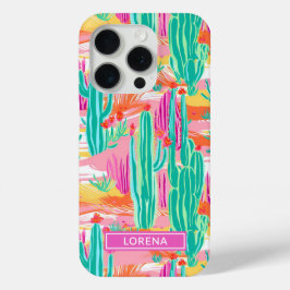 Funda Para iPhone 15 Pro Saguaro Cacti Coloridos Personalizados