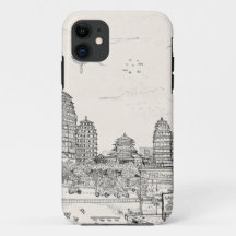 Saigon Pagoda Vietnam Cityscape Tinta Dibujo