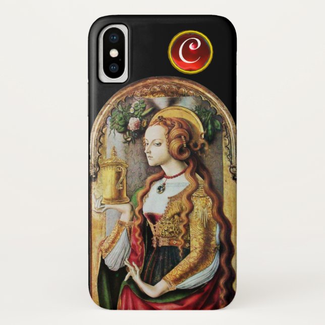 Funda De Case-Mate Para iPhone SAINT MARY MAGDALENE Ruby Gem Monogram ,Negro (Reverso)