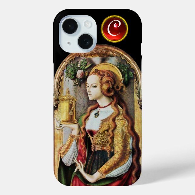 Funda De Case-Mate Para iPhone SAINT MARY MAGDALENE Ruby Gem Monogram ,Negro (Reverso )