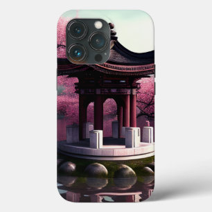 Funda Para iPhone 13 Pro Sakura Cherry Blossom Garden Shrine Pond Japonés