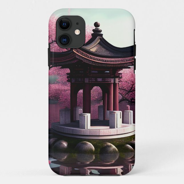 Funda De Case-Mate Para iPhone Sakura Cherry Blossom Garden Shrine Pond Japonés (Reverso)