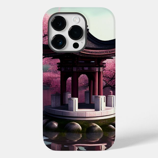 Funda De Case-Mate Para iPhone Sakura Cherry Blossom Garden Shrine Pond Japonés (Reverso )