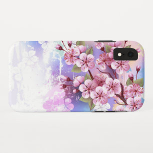 Funda Para iPhone XR Sakura rosa sobre fondo de pintura