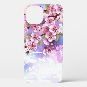 Funda Para iPhone 12 Sakura rosa sobre fondo de pintura