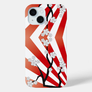 Funda Para iPhone 15 Sakura Sunrise Zen Stripes Flores de cerezo blanco