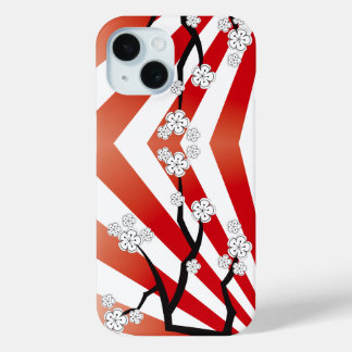 Funda Para iPhone 15 Sakura Sunrise Zen Stripes Flores de cerezo blanco