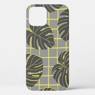 Funda Para iPhone 12 Saltos de Monstera: Resumen moderno amarillo-gris